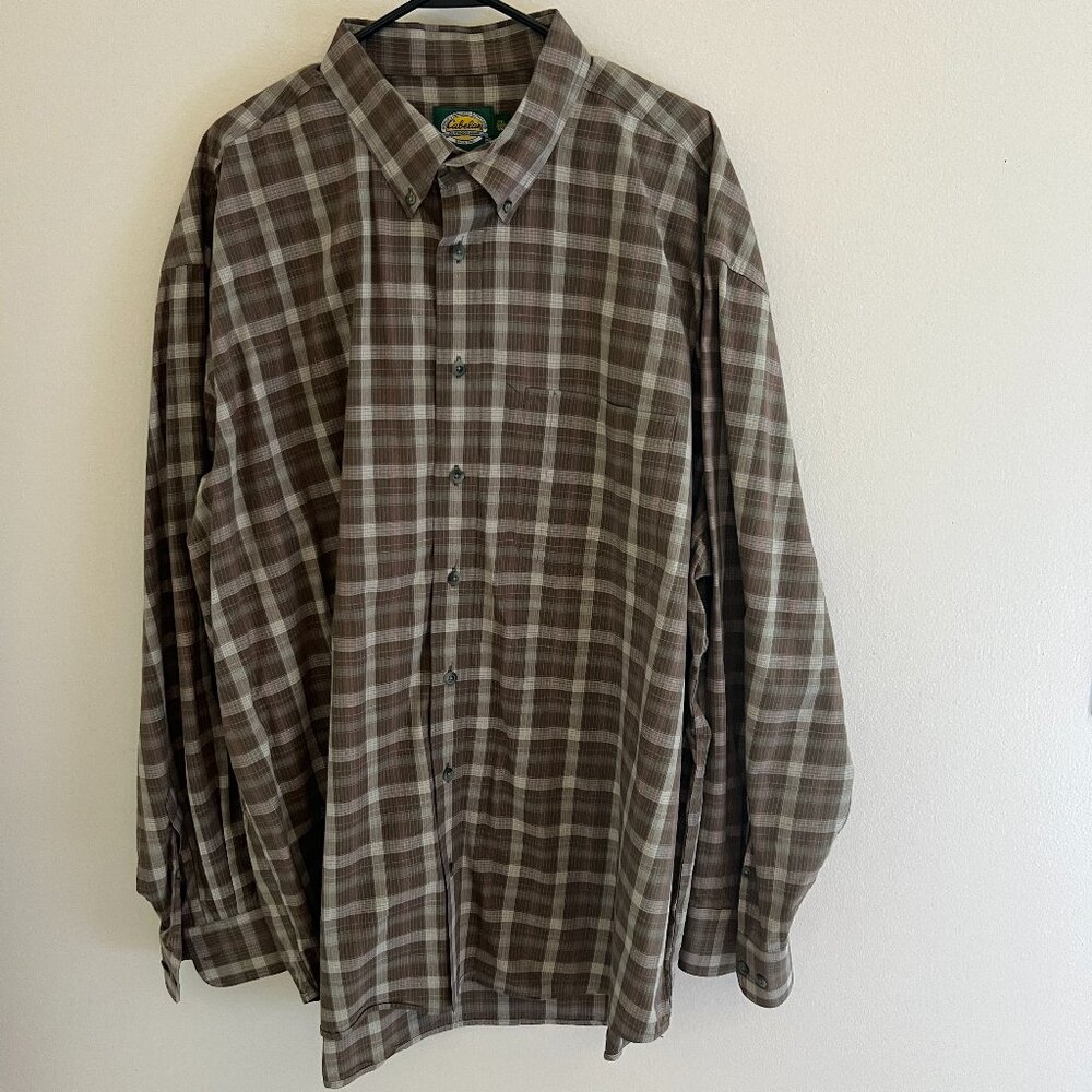 CABELA'S Men Plaid Long Sleeve Cotton Shirt 2XL Button down collar xxl Tall